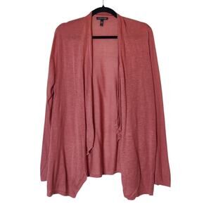 Eileen Fisher Silk Linen Blend Open Front Draped Lightweight Pink Cardigan Large
